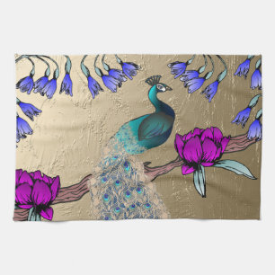 Peacock In Gold Kitchen Towel