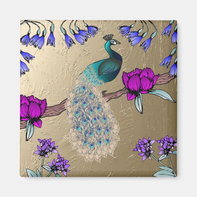 Peacock In Gold  Magnet (Front)