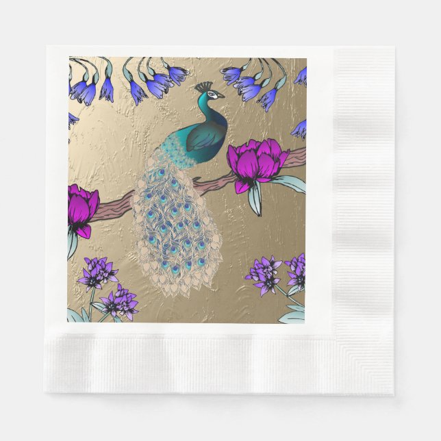 Peacock In Gold  Napkin (Front)
