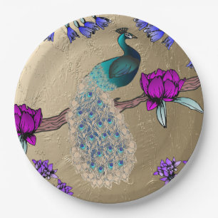 Peacock In Gold Paper Plate
