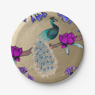 Peacock In Gold Paper Plate