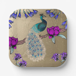Peacock In Gold  Paper Plate