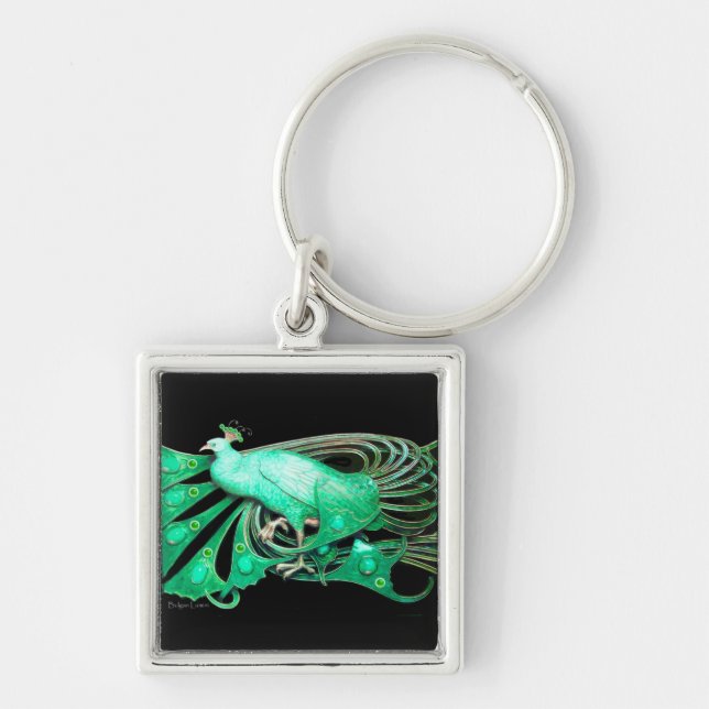 PEACOCK IN  GREEN AND BLACK KEYCHAIN (Front)