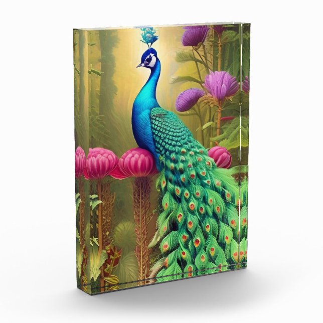 Peacock in Pink Garden Forest  Photo Block (Left)