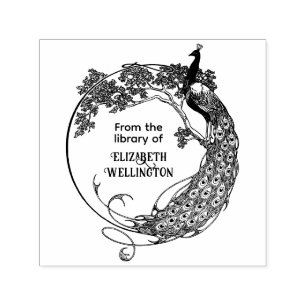 Peacock In Rnd Frame Art Nouveau Library Book Name Self-inking Stamp