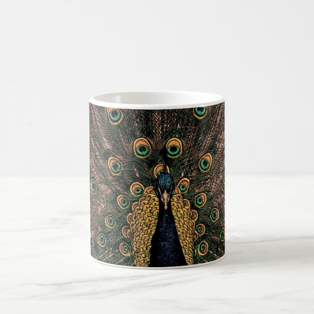 Peacock in Slightly Subdued Colours Coffee Mug (Center)