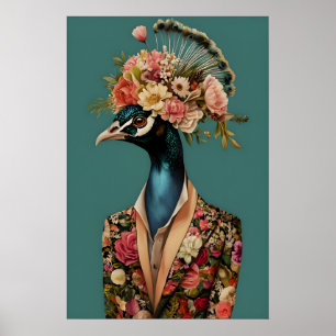 Peacock In Suit Poster, Peacock Portrait, Peacock Poster