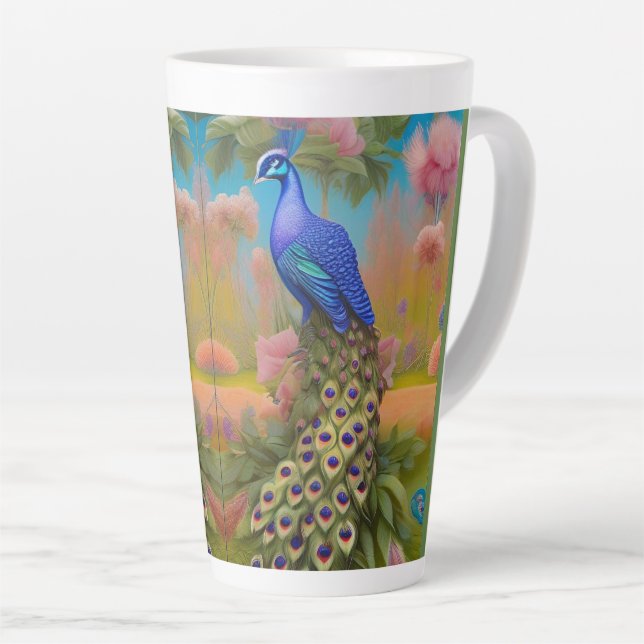 Peacock in the Garden  Latte Mug (Right Angle)