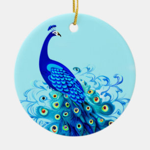 Peacock in Turquoise and Cobalt Blue Ceramic Ornament