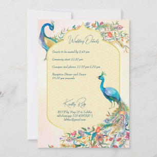 Peacock Indian Hindu wedding invite details RSVP
