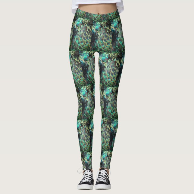 Peacock Indonésien Plumes Carrelage Motif Legging (Devant)