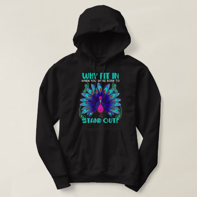 Peacock Inspired Beautiful Colour Bird Related Pea Hoodie (Design Front)