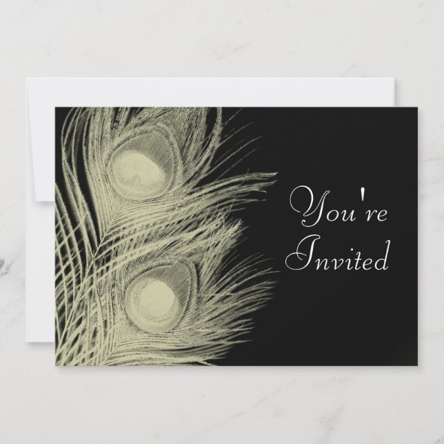 Peacock Invitation - Black and White (Front)
