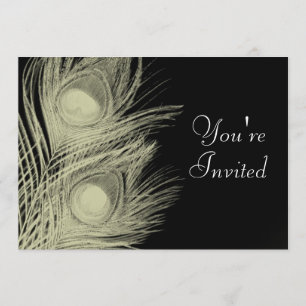 Peacock Invitation - Black and White