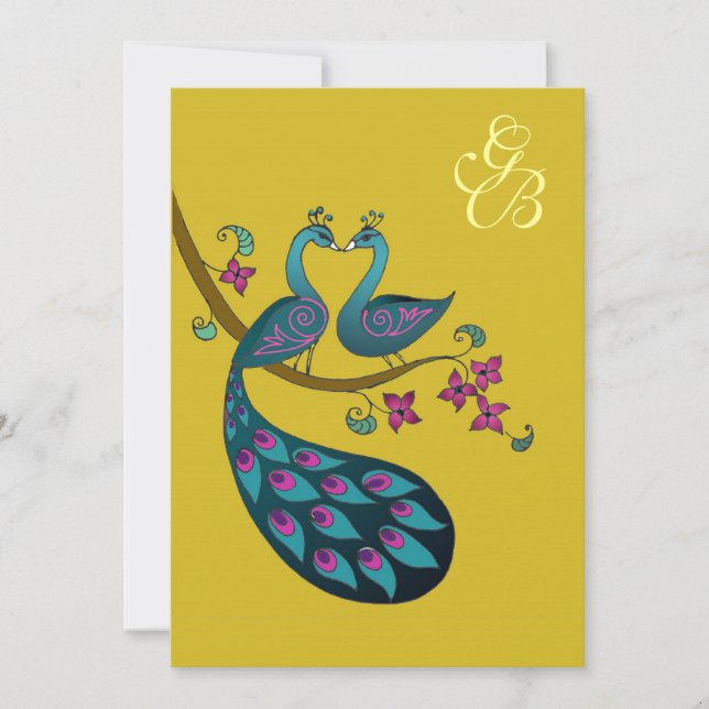 Peacock invitation - mustard (Front)