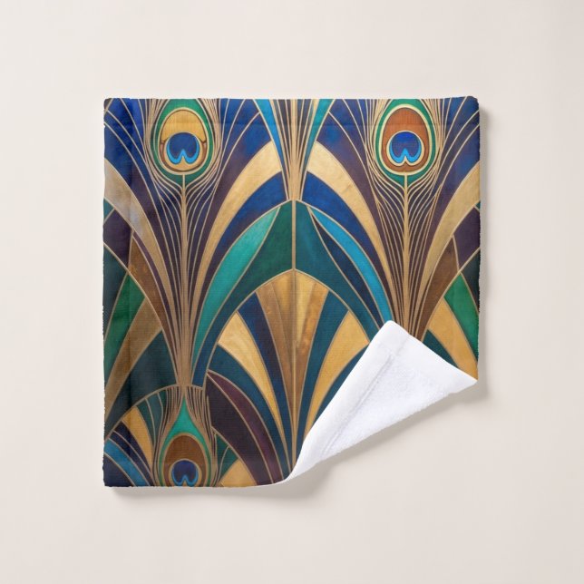 Peacock Jewel Tone Art Deco Feather (Gant de toilette)