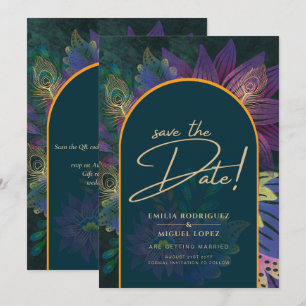 Peacock Jewel Tones Green Blue Wedding Invitation