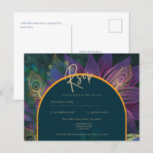 Peacock Jewel Tones Green Blue Wedding Postcard