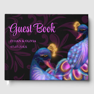 Peacock Jewel Tones Wedding Floral Moody purple Guest Book