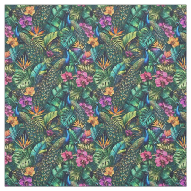 Peacock Jungle Dreams Seamless Surface Pattern Fabric (Swatch)