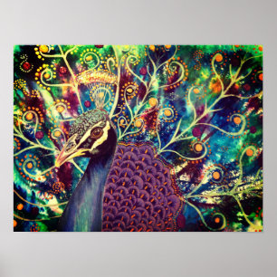 Peacock kaleidoscope colourful boho artistic poster