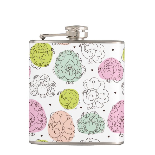 peacock kids wallpaper vintage hip flask (Front)