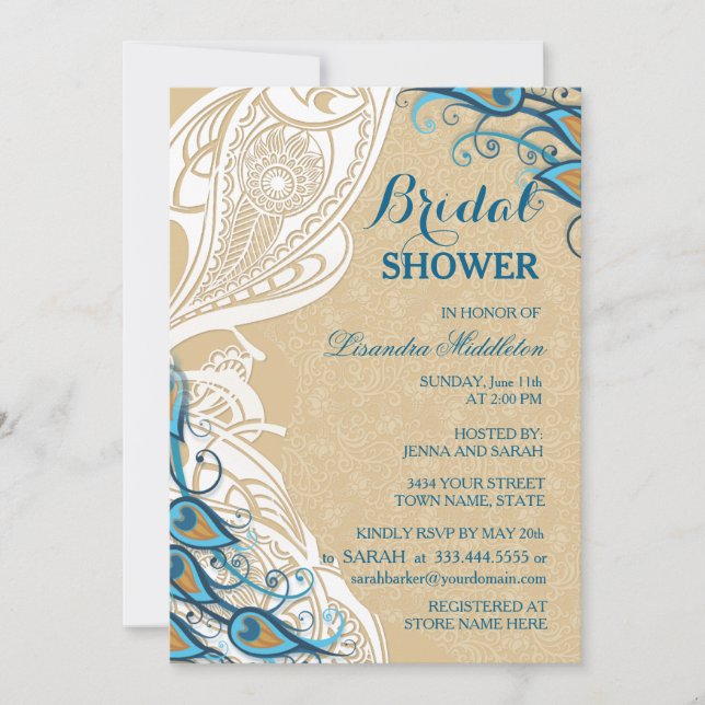Peacock Lace Elegance 2 Bridal Shower Invitation (Front)