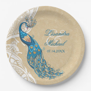 Peacock Lace Elegance 2 Custom Paper Plates