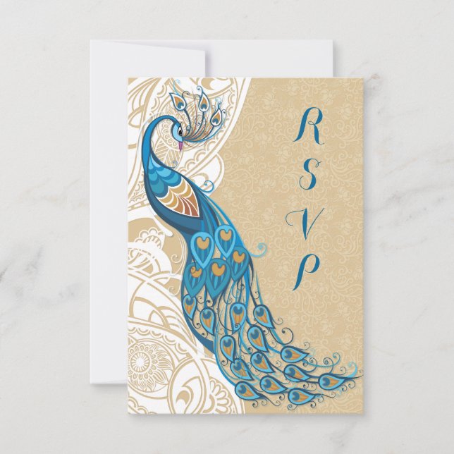Peacock Lace Elegance 2 Wedding RSVP Card (Front)