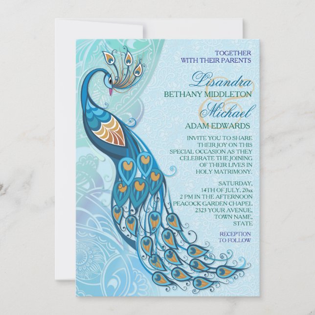 Peacock Lace Elegance  Wedding Invitation (Front)