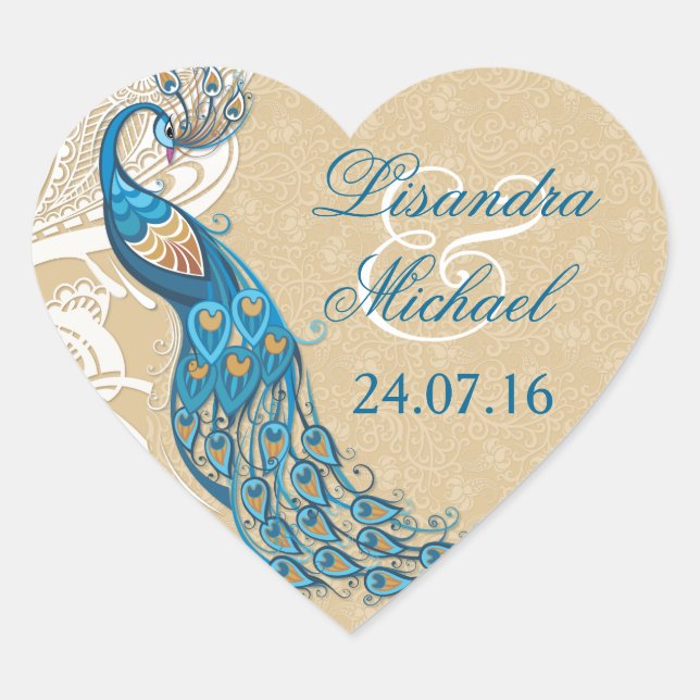 Peacock Lace Elegance Wedding Stickers (Front)