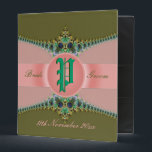 Peacock Lace & Satin Ribbon Wedding Binder<br><div class="desc">unique regal stylish wedding binder / album with colours of peacock feather trimmed with pink satin ribbon - Centrepiece monogram on front and back : all the text are fully customizable - colour and font style.</div>