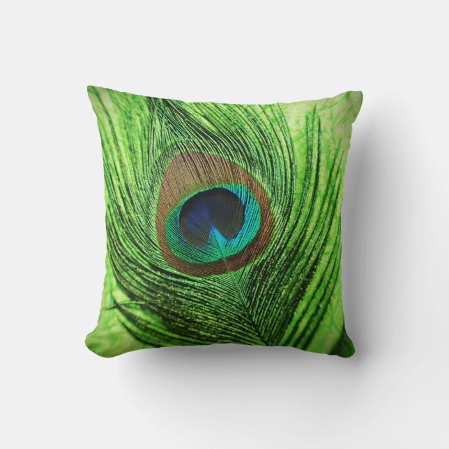 Peacock Lime Green Throw Pillow (Front)
