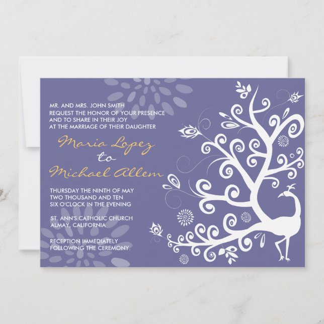 Peacock Love Bird Wedding Invitation Engagement (Front)