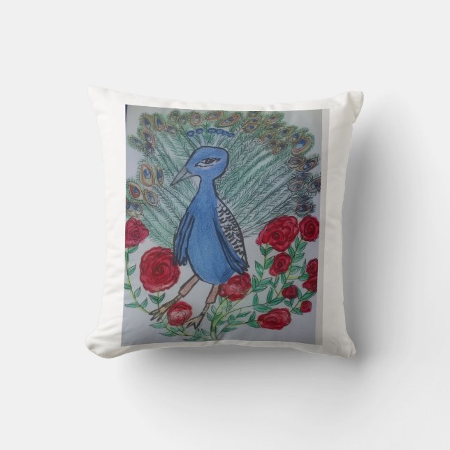 Peacock love rose throw pillow (Front)