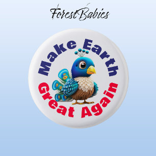 Peacock, Make Earth Great Again, Cute Animal 1 Inch Round Button