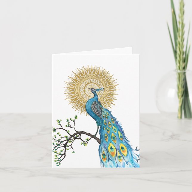 Peacock Mandala Folded Note Card (Front)