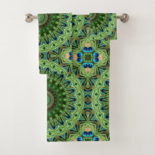 Peacock Mandala Kaleidoscope Medallion Flower Bath Towel Set