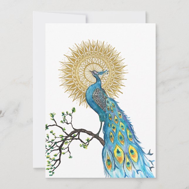 Peacock Mandala Large Flat Note Card (Front)