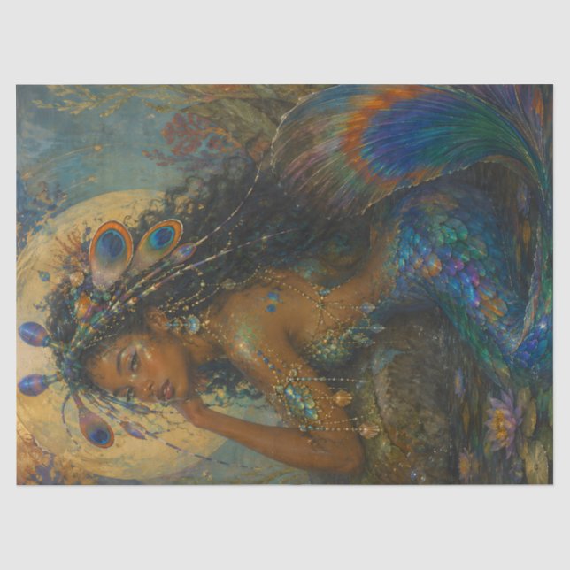 Peacock Mantis Shrimp Mermaid Decoupage Paper  (Front)