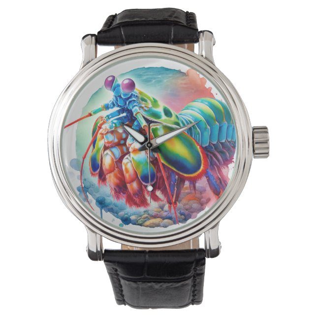 Peacock Mantis Shrimp REF253 - Watercolor Watch (Front)