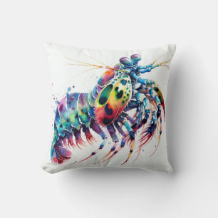 Peacock Mantis Shrimp Watercolor IREF298 - Waterco Throw Pillow