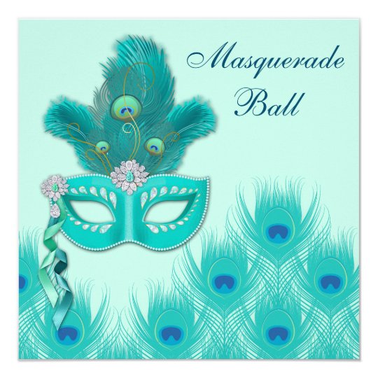 Peacock Masquerade Party Ball Blue Green Aqua Card