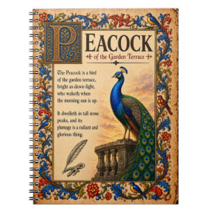 Peacock, Medieval Bestiary Art Notebook
