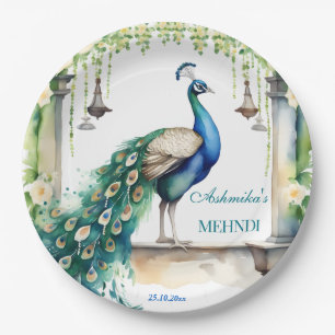 Peacock Mehndi  jasmine Indian wedding tableware Paper Plate