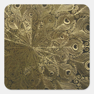 Peacock metal tray square sticker