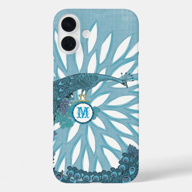 Peacock Monogram Modern Flower Teal Case-Mate iPhone Case (Back)