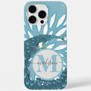 Peacock Monogram Modern Flower Teal  iPhone 16 Pro Max Case