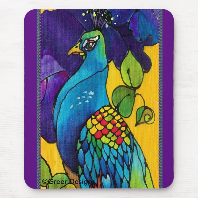 Peacock Mousepad Silk Painting Mousepad (Front)