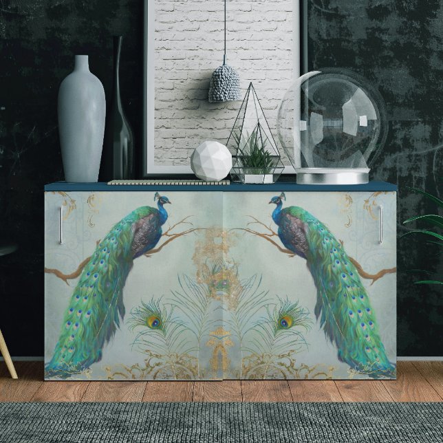 Peacock n Feathers Pair Blue Gold Decoupage Tissue Paper (Creator Uploaded)
